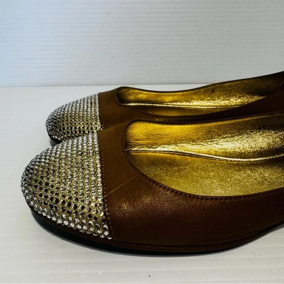 Jimmy Choo Nude Leather Crystal Toe Ballet Flats Size 40 - Picture 4 of 14